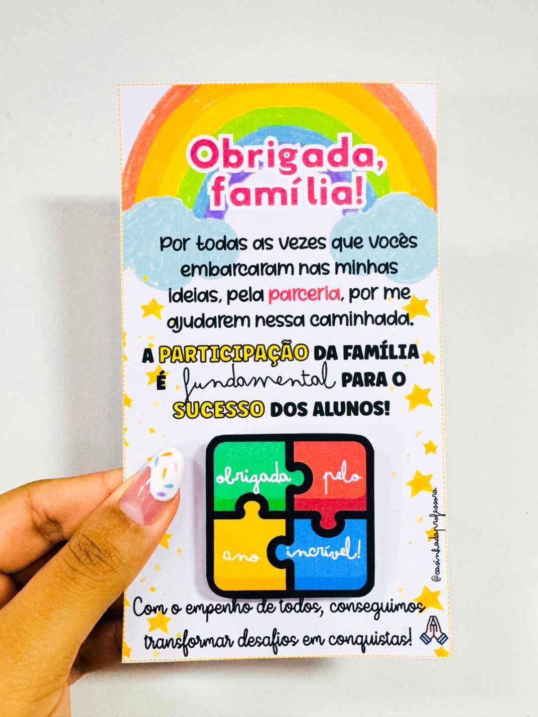 CARTÃO DE AGRADECIMENTO ÀS FAMÍLIAS